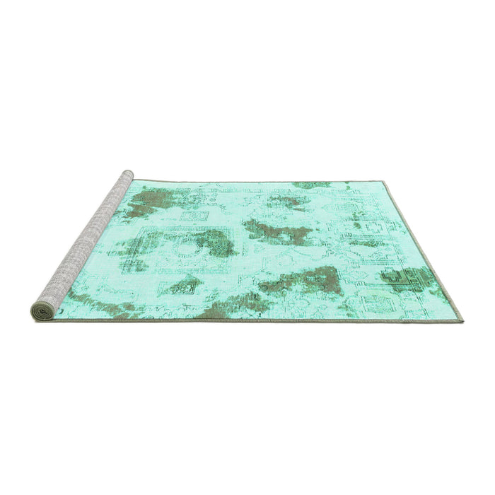 Sideview of Machine Washable Abstract Turquoise Modern Area Rugs, wshabs975turq