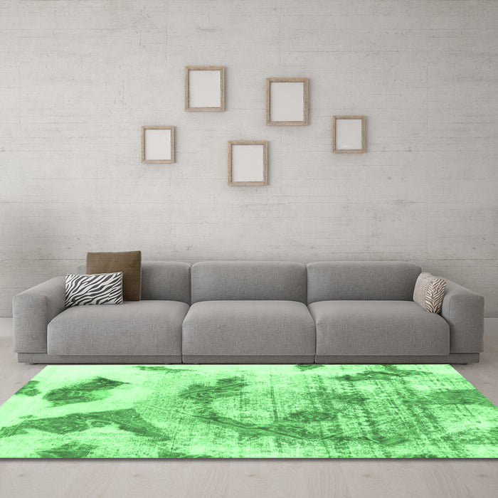 Machine Washable Abstract Emerald Green Modern Area Rugs in a Living Room,, wshabs976emgrn