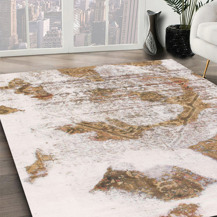 Machine Washable Abstract White Chocolate Beige Rug in a Family Room, wshabs976
