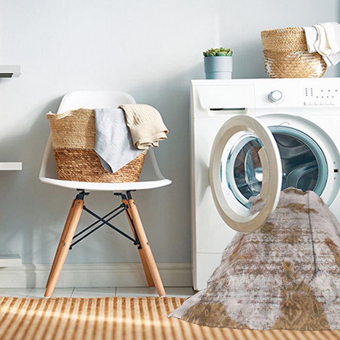 Machine Washable Abstract White Chocolate Beige Rug in a Washing Machine, wshabs976