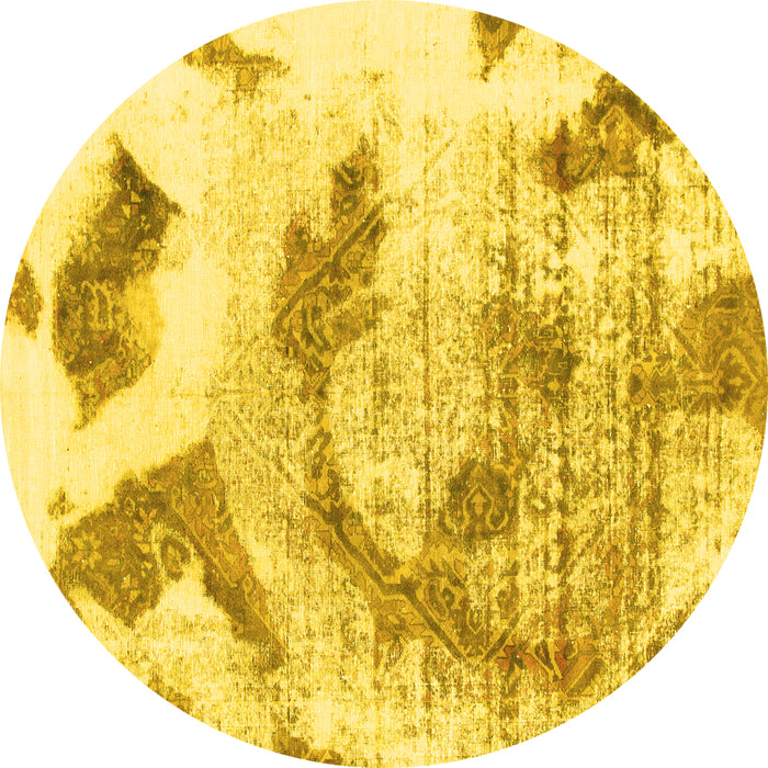 Round Abstract Yellow Modern Rug, abs976yw