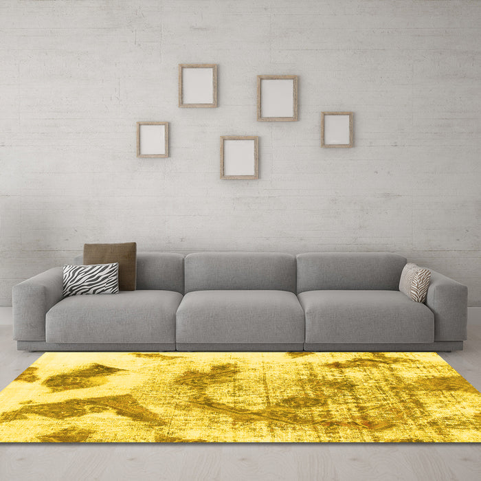 Machine Washable Abstract Yellow Modern Rug in a Living Room, wshabs976yw
