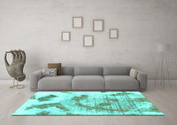 Machine Washable Abstract Turquoise Modern Rug, wshabs976turq