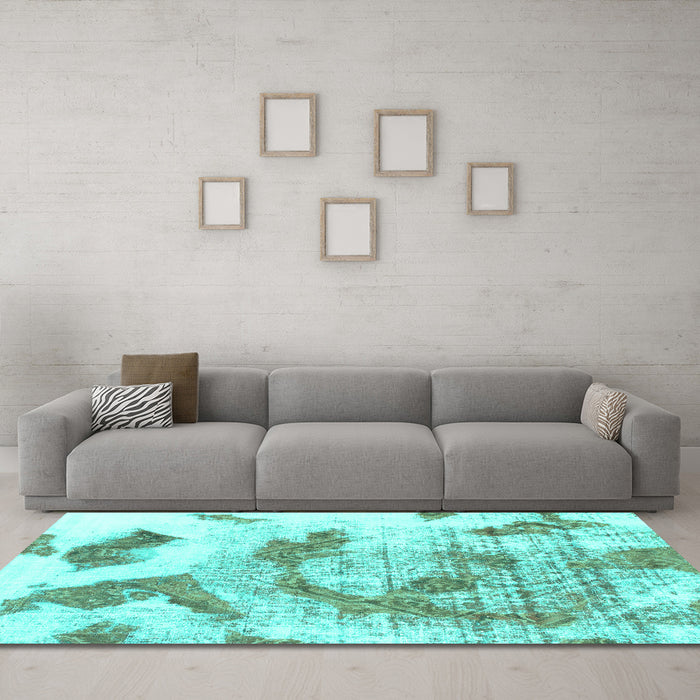 Machine Washable Abstract Turquoise Modern Area Rugs in a Living Room,, wshabs976turq