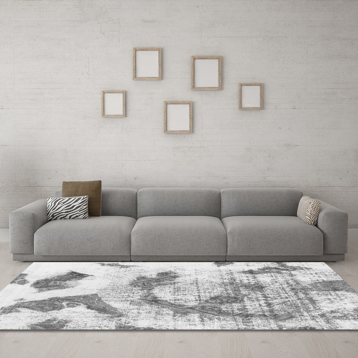Machine Washable Abstract Gray Modern Rug in a Living Room,, wshabs976gry