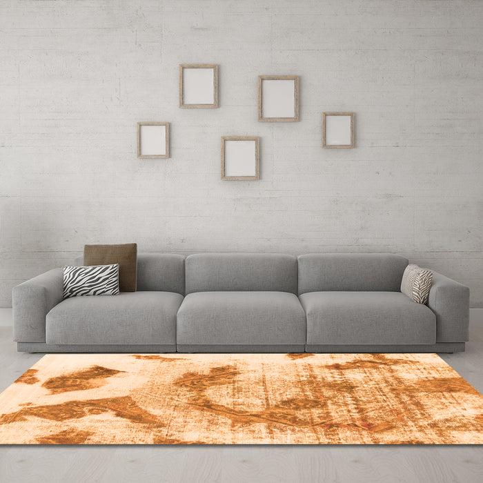 Machine Washable Abstract Orange Modern Area Rugs in a Living Room, wshabs976org