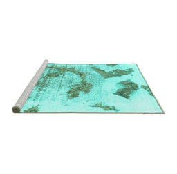 Sideview of Machine Washable Abstract Turquoise Modern Area Rugs, wshabs976turq