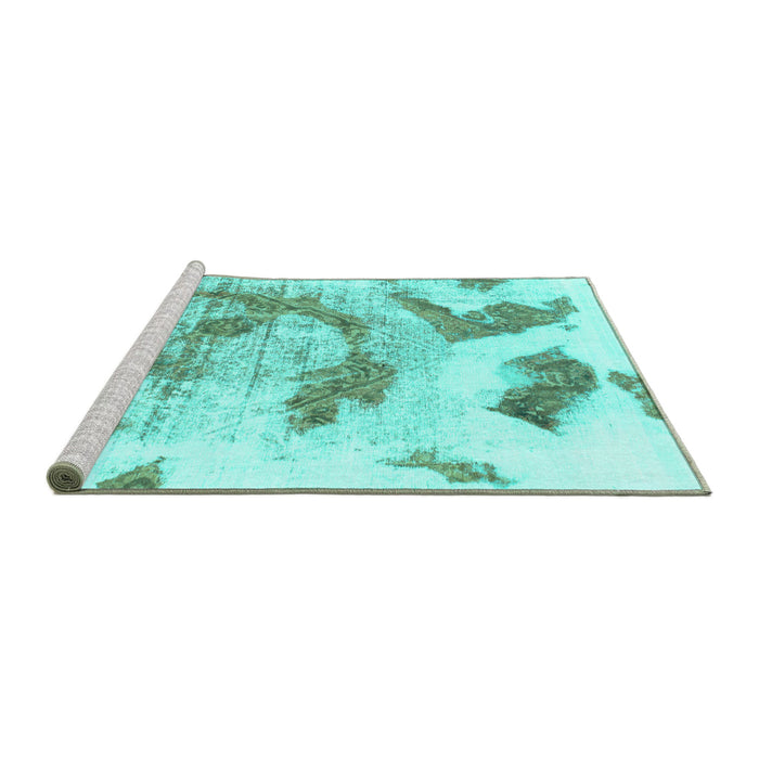 Sideview of Machine Washable Abstract Turquoise Modern Area Rugs, wshabs976turq