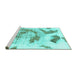 Sideview of Machine Washable Abstract Turquoise Modern Area Rugs, wshabs976turq