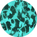 Round Machine Washable Abstract Turquoise Modern Area Rugs, wshabs977turq