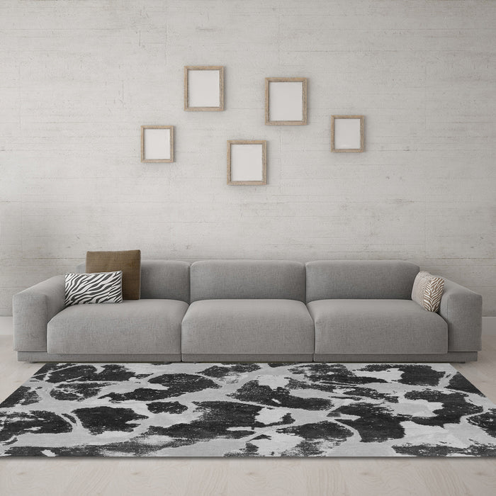 Machine Washable Abstract Gray Modern Rug in a Living Room,, wshabs977gry