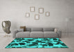 Machine Washable Abstract Turquoise Modern Area Rugs in a Living Room,, wshabs977turq