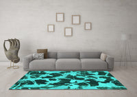 Machine Washable Abstract Turquoise Modern Rug, wshabs977turq