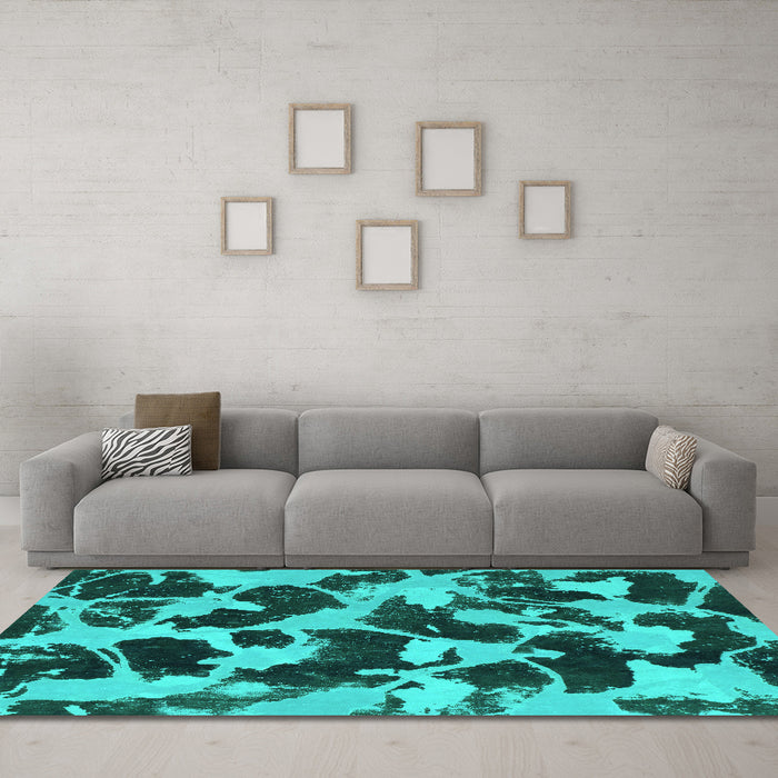 Machine Washable Abstract Turquoise Modern Area Rugs in a Living Room,, wshabs977turq