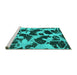 Sideview of Machine Washable Abstract Turquoise Modern Area Rugs, wshabs977turq