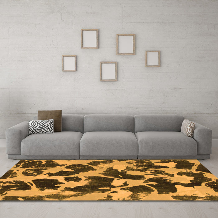 Machine Washable Abstract Orange Modern Area Rugs in a Living Room, wshabs977org