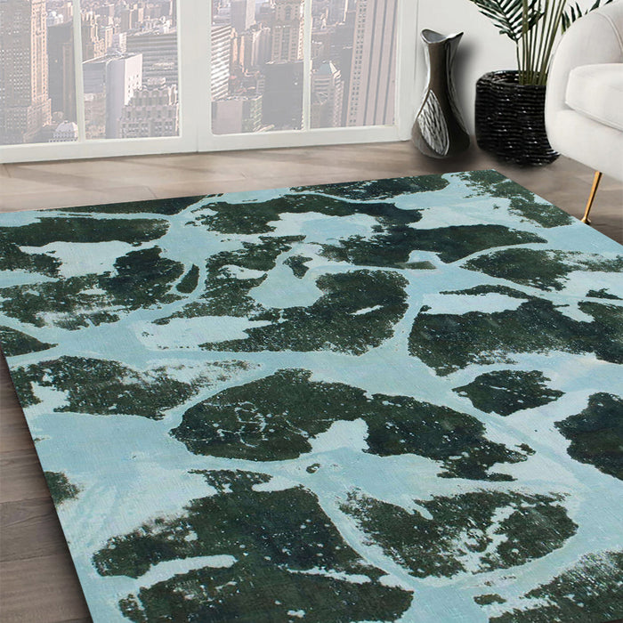 Machine Washable Abstract Dark Slate Gray Green Rug in a Family Room, wshabs977