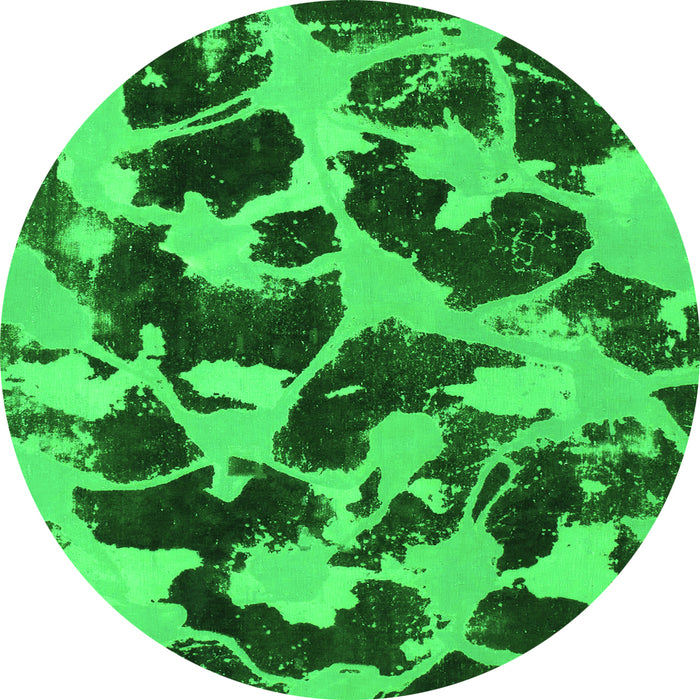 Round Machine Washable Abstract Green Modern Area Rugs, wshabs977grn