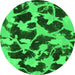 Round Machine Washable Abstract Green Modern Area Rugs, wshabs977grn