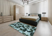 Abstract Dark Slate Gray Green Modern Rug in a Bedroom, abs977