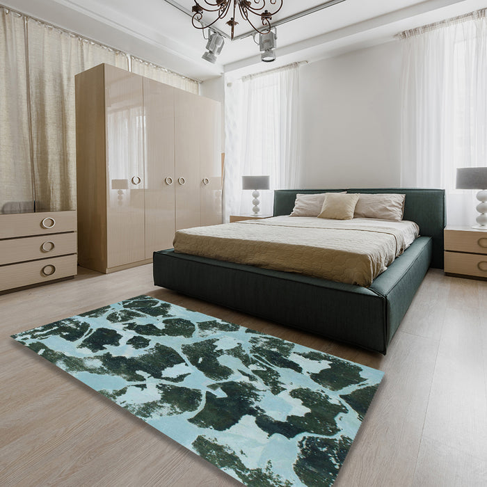 Machine Washable Abstract Dark Slate Gray Green Rug in a Bedroom, wshabs977
