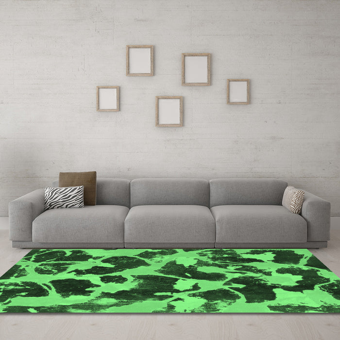 Machine Washable Abstract Emerald Green Modern Area Rugs in a Living Room,, wshabs977emgrn