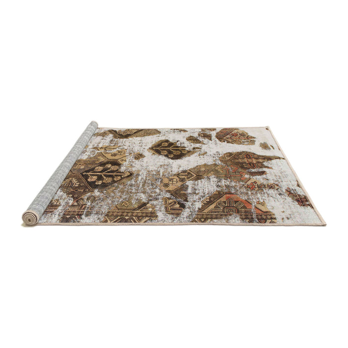 Sideview of Machine Washable Abstract Dark Gold Brown Rug, wshabs978