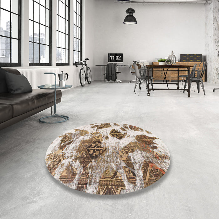 Round Machine Washable Abstract Dark Gold Brown Rug in a Office, wshabs978