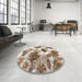 Round Machine Washable Abstract Dark Gold Brown Rug in a Office, wshabs978