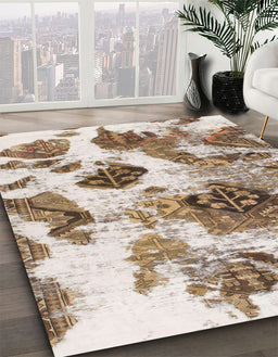Abstract Dark Gold Brown Modern Rug in Family Room, abs978
