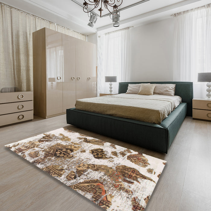 Machine Washable Abstract Dark Gold Brown Rug in a Bedroom, wshabs978