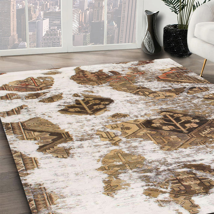 Machine Washable Abstract Dark Gold Brown Rug in a Family Room, wshabs978
