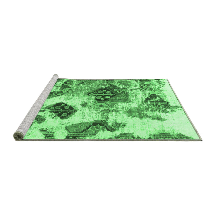 Sideview of Machine Washable Abstract Emerald Green Modern Area Rugs, wshabs978emgrn