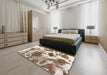 Abstract Dark Gold Brown Modern Rug in a Bedroom, abs978