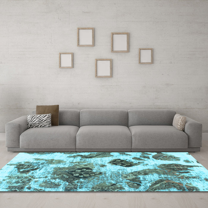 Machine Washable Abstract Light Blue Modern Rug in a Living Room, wshabs978lblu