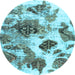 Round Abstract Light Blue Modern Rug, abs978lblu