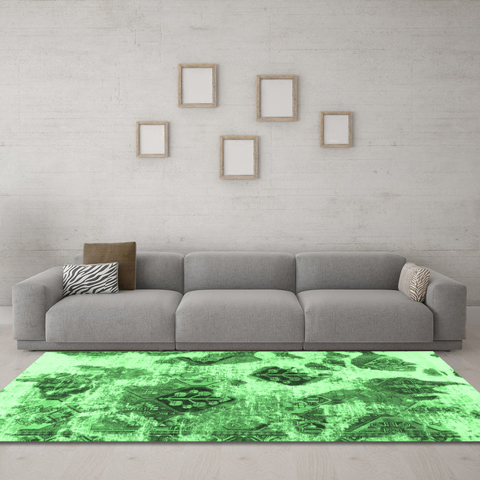 Machine Washable Abstract Emerald Green Modern Area Rugs in a Living Room,, wshabs978emgrn