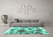 Machine Washable Abstract Turquoise Modern Area Rugs in a Living Room,, wshabs978turq