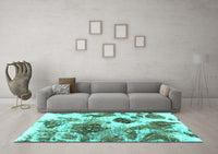 Machine Washable Abstract Turquoise Modern Rug, wshabs978turq