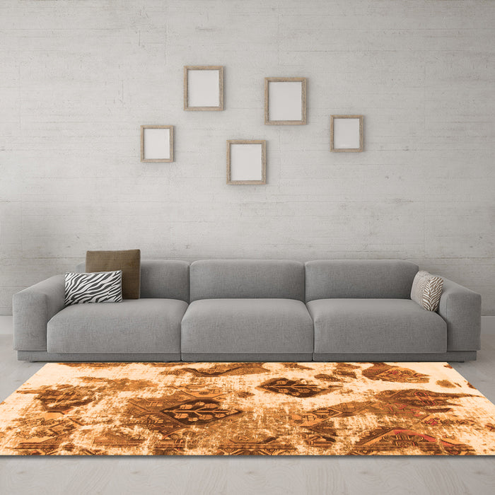 Machine Washable Abstract Orange Modern Area Rugs in a Living Room, wshabs978org