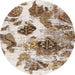 Round Machine Washable Abstract Dark Gold Brown Rug, wshabs978