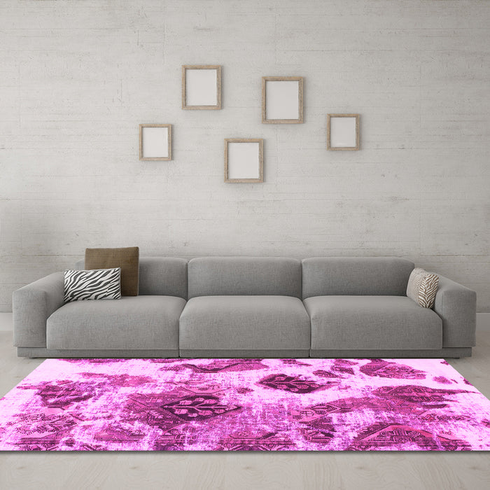 Machine Washable Abstract Pink Modern Rug in a Living Room, wshabs978pnk