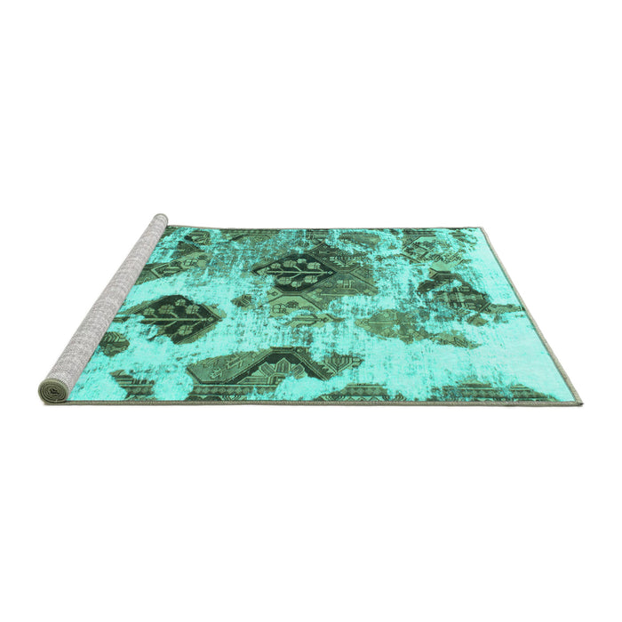Sideview of Machine Washable Abstract Turquoise Modern Area Rugs, wshabs978turq