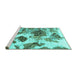 Sideview of Machine Washable Abstract Turquoise Modern Area Rugs, wshabs978turq