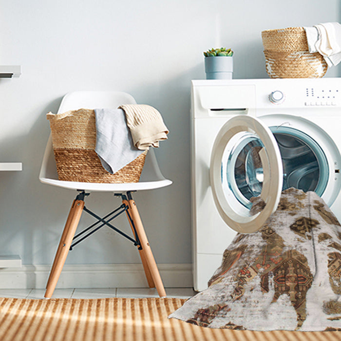 Machine Washable Abstract Dark Gold Brown Rug in a Washing Machine, wshabs978