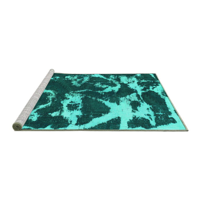 Sideview of Machine Washable Abstract Turquoise Modern Area Rugs, wshabs979turq