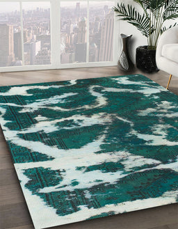 Machine Washable Abstract Medium Aqua Marine Green Rug in a Family Room, wshabs979
