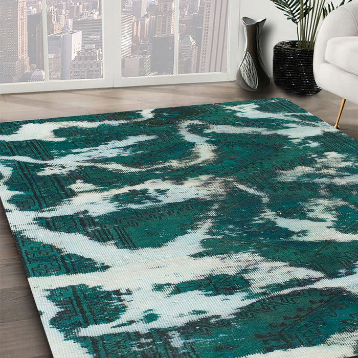 Machine Washable Abstract Medium Aqua Marine Green Rug in a Family Room, wshabs979