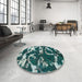 Round Machine Washable Abstract Medium Aqua Marine Green Rug in a Office, wshabs979