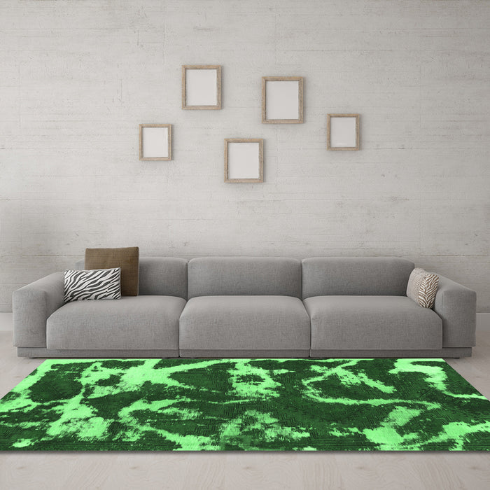 Machine Washable Abstract Emerald Green Modern Area Rugs in a Living Room,, wshabs979emgrn